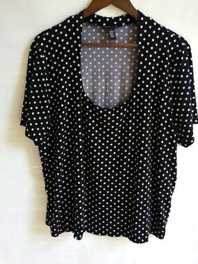 Evie 3X Black White Polka Dot Stretch Top Plus